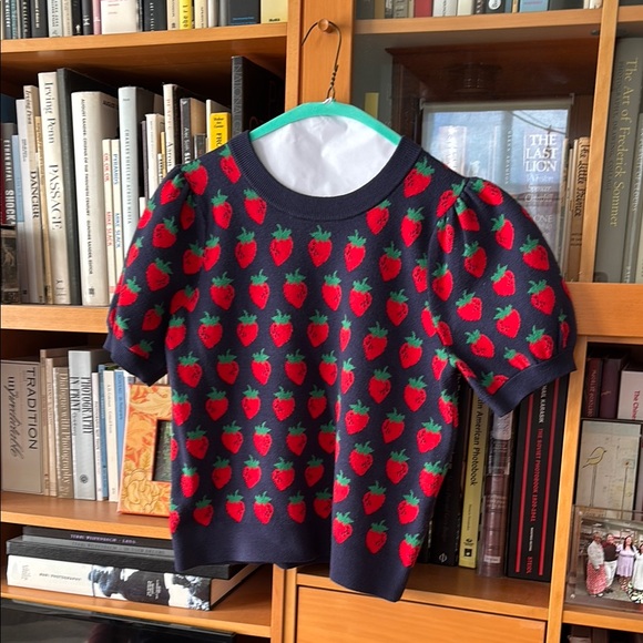Maeve Sweaters - Maeve Retro Blue and Red Strawberry Sweater